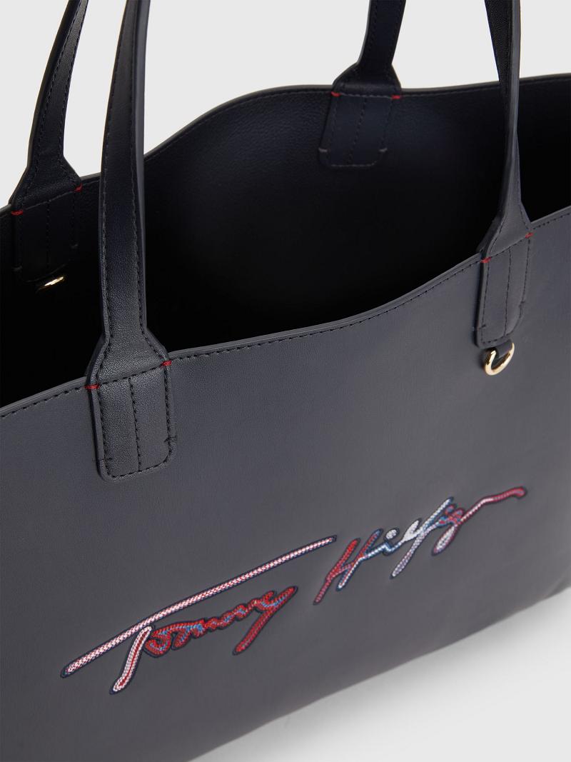 Black Tommy Hilfiger Tommy Signature Tote Bags | NZ_W21647