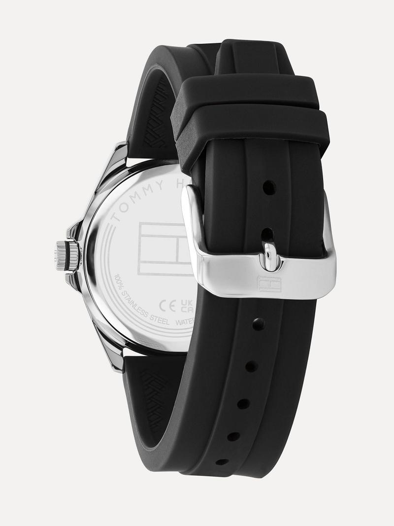 Black Tommy Hilfiger with Black Silicone Strap Watches | NZ_G1372