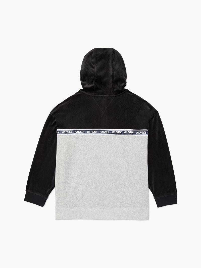 Black / White Grey Tommy Hilfiger Essential Drop-Shoulder Hoodies | NZ_W21145