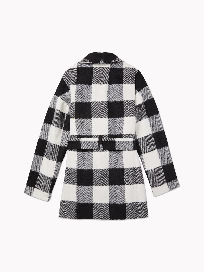 Black / White Tommy Hilfiger Essential Buffalo Check Wool Coats | NZ_W21030