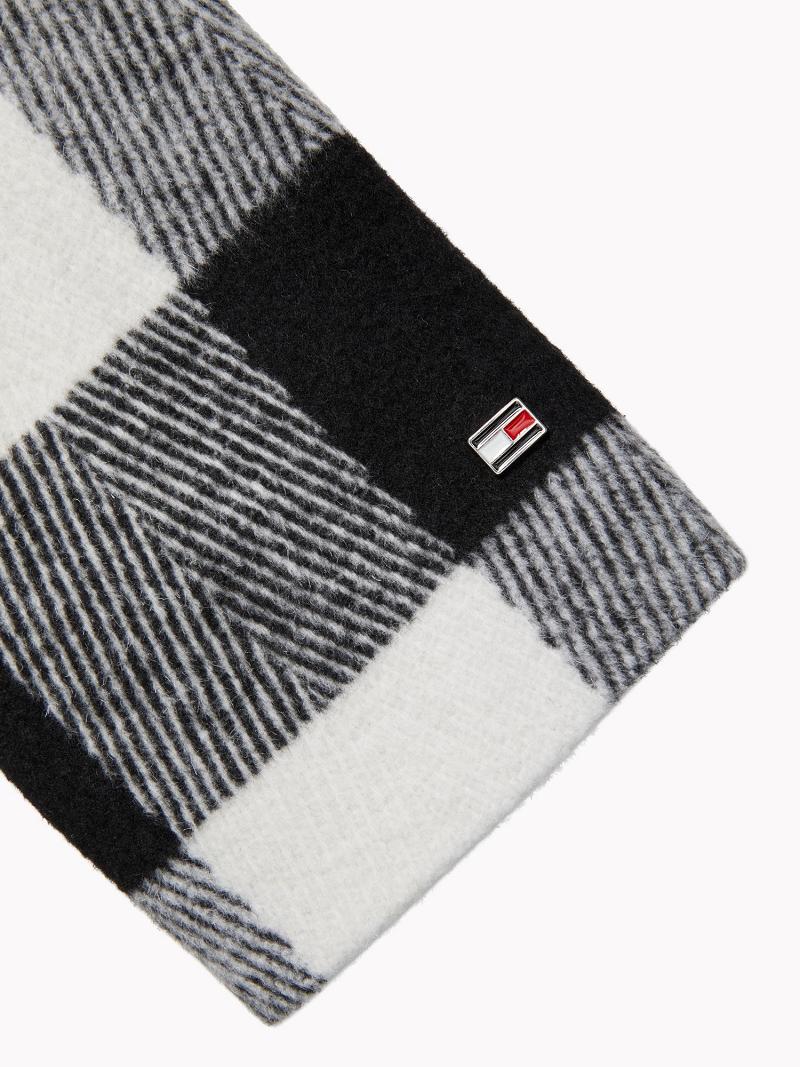 Black / White Tommy Hilfiger Essential Buffalo Check Wool Coats | NZ_W21030