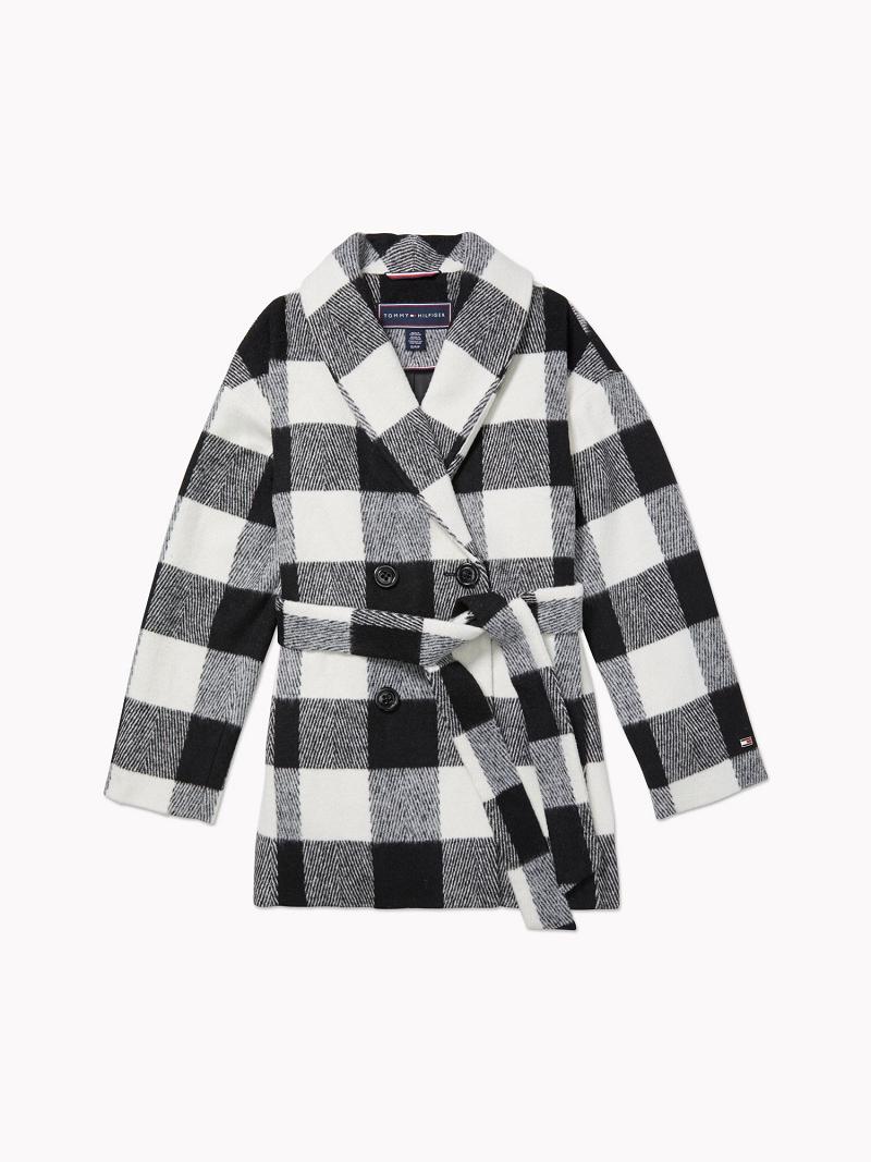 Black / White Tommy Hilfiger Essential Buffalo Check Wool Coats | NZ_W21030