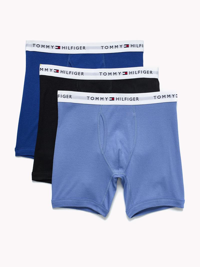 Blue / Black Tommy Hilfiger Classic cotton boxer brief 3pk Boxer Briefs | NZ_M31575