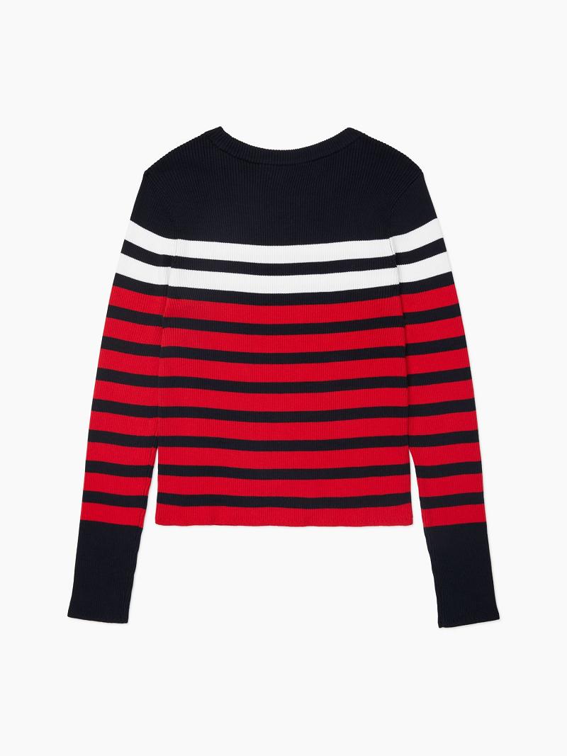 Blue / Red Tommy Hilfiger Essential Ribbed Stripe Sweaters | NZ_W21348