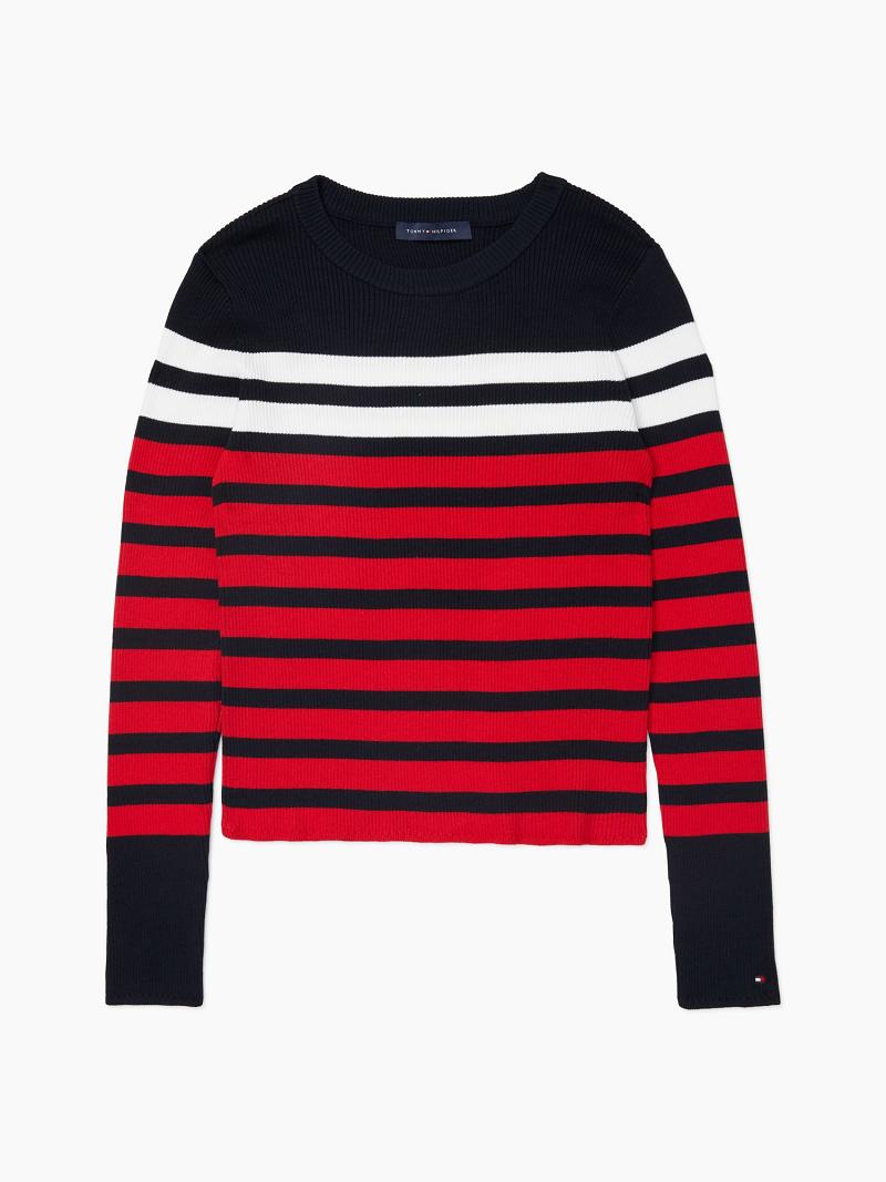 Blue / Red Tommy Hilfiger Essential Ribbed Stripe Sweaters | NZ_W21348