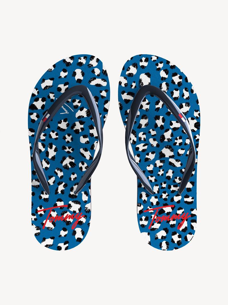 Blue Tommy Hilfiger Big Cheetah Flip Flops | NZ_G1293