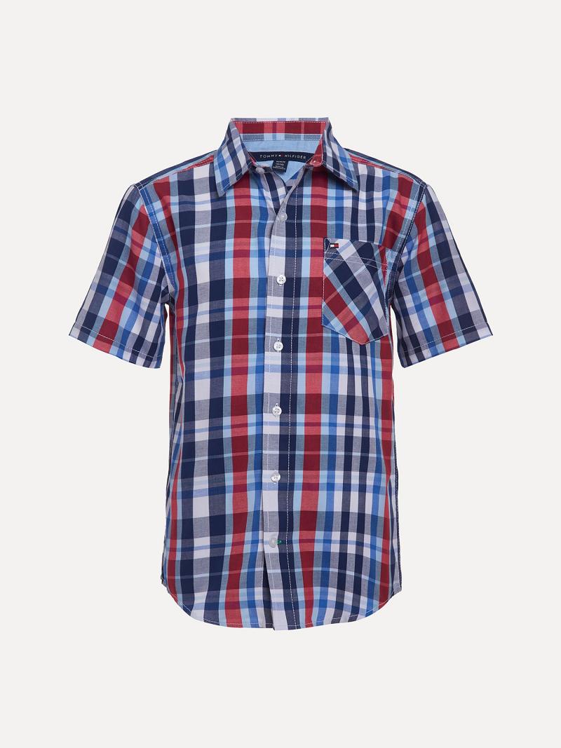 Blue Tommy Hilfiger Big Classic Plaid Short-Sleeve Shirts | NZ_B2073