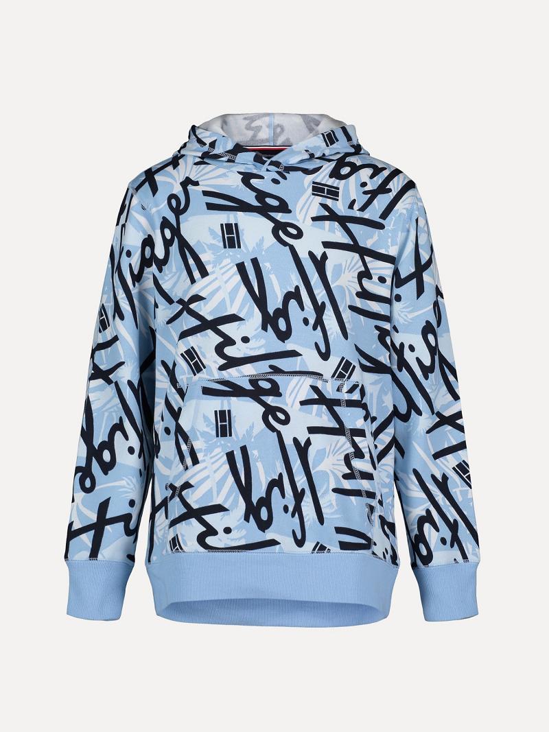 Blue Tommy Hilfiger Big Floral Script Hoodies | NZ_B2016