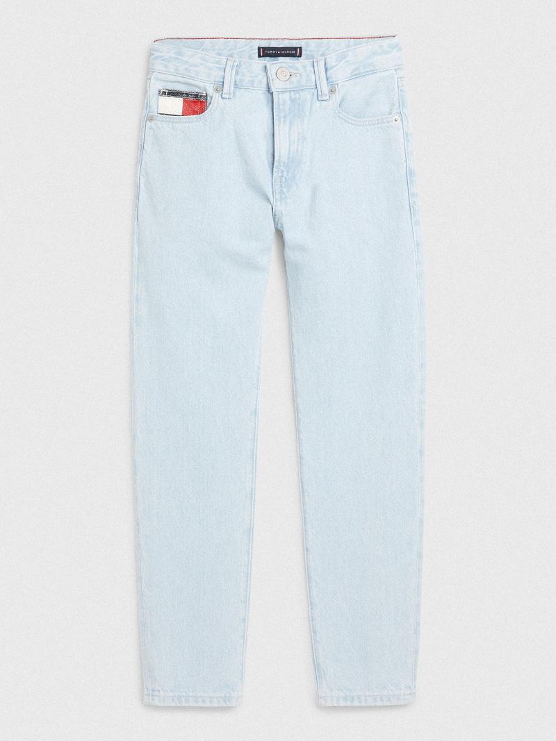 Blue Tommy Hilfiger Bleach Wash Straight Jeans | NZ_B2046