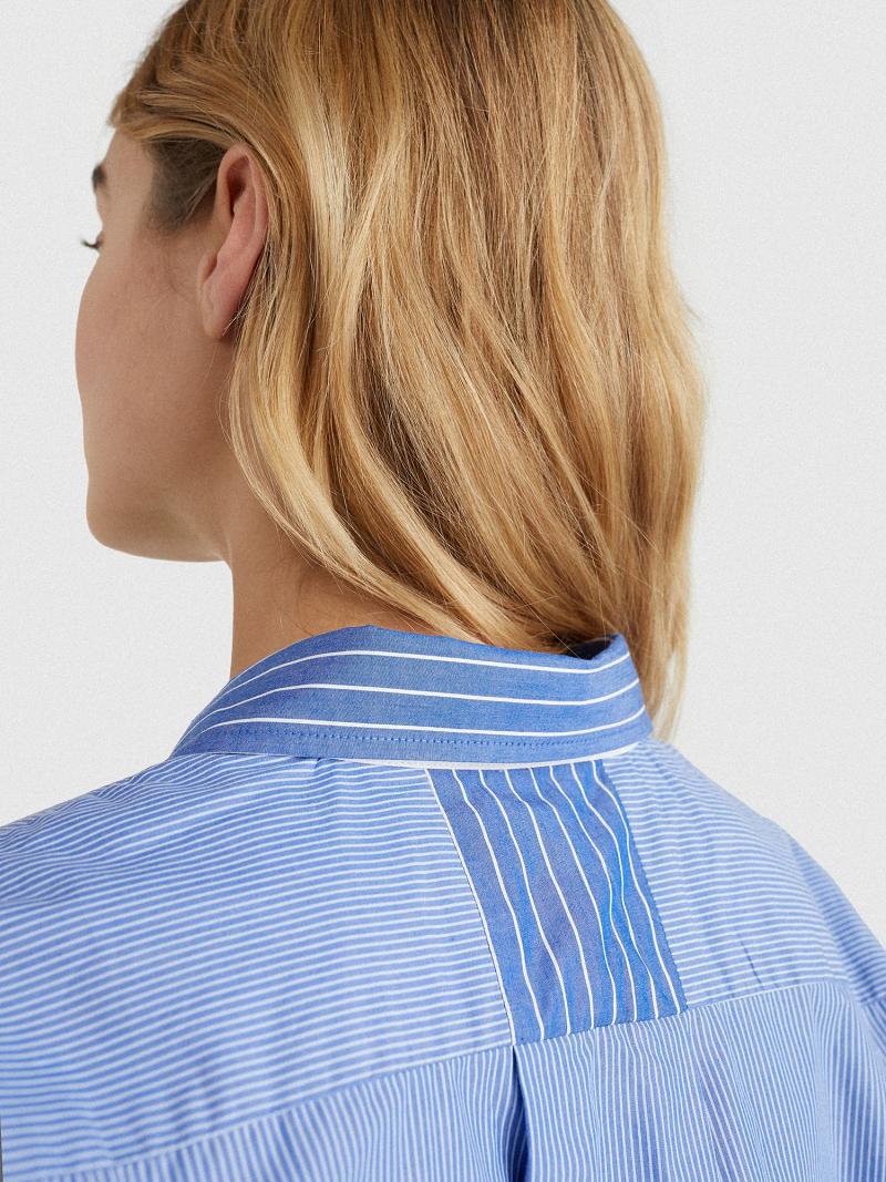 Blue Tommy Hilfiger Boyfriend Stripe Shirts | NZ_W21277