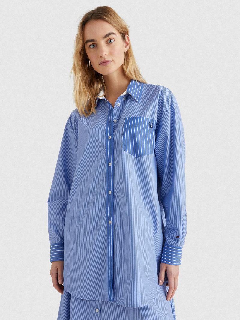 Blue Tommy Hilfiger Boyfriend Stripe Shirts | NZ_W21277