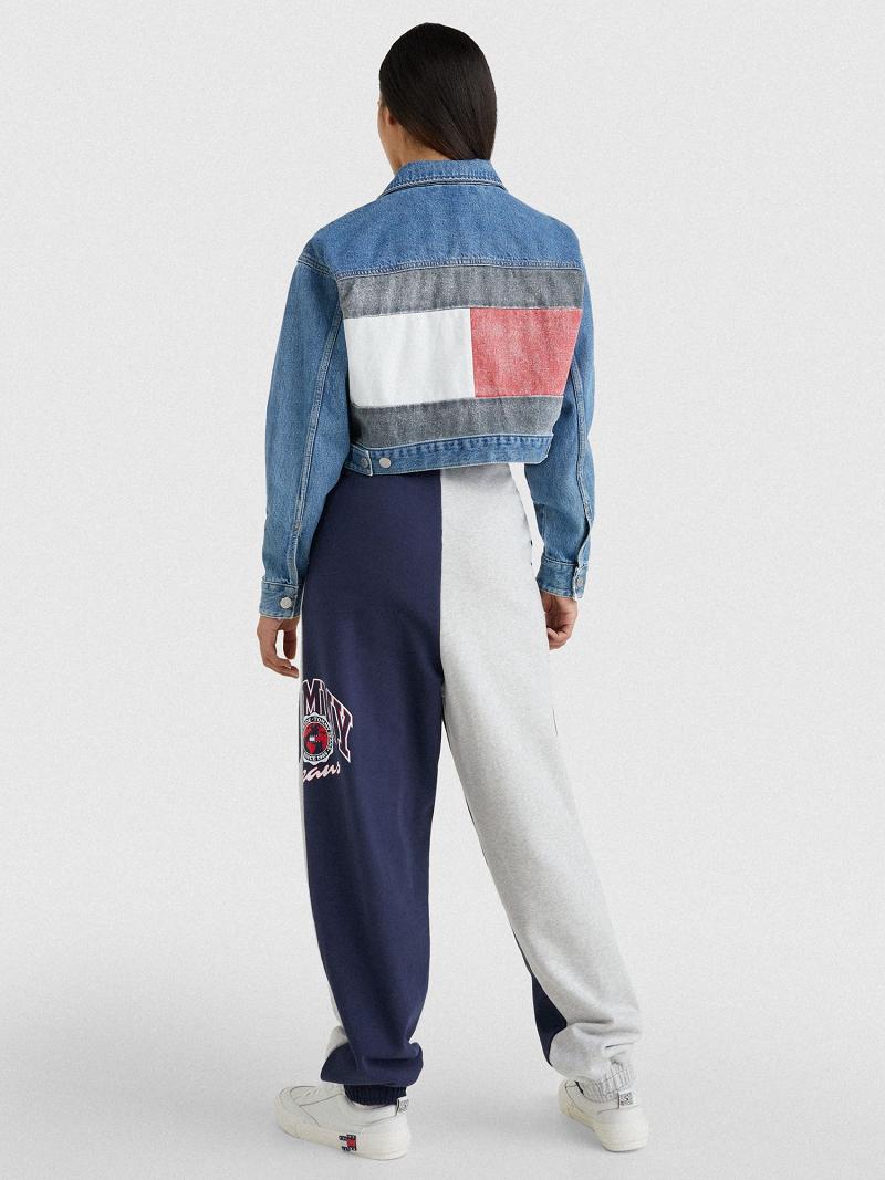 Blue Tommy Hilfiger Cropped Flag Trucker Jackets | NZ_W21172