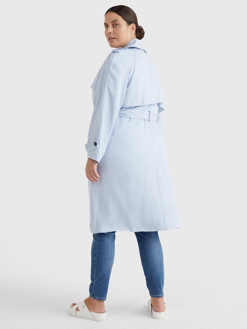 Blue Tommy Hilfiger Curve Double-Breasted Trench Coats | NZ_W21027