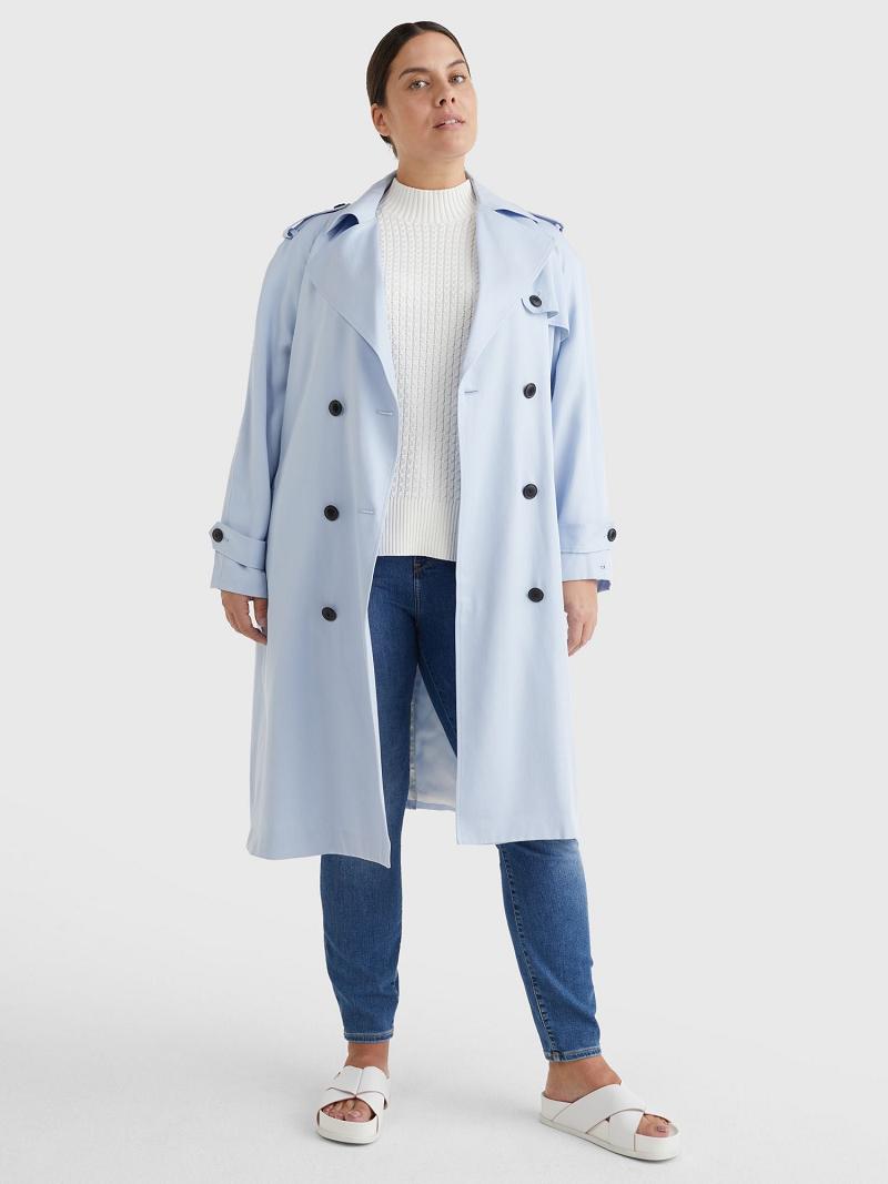 Blue Tommy Hilfiger Curve Double-Breasted Trench Coats | NZ_W21027