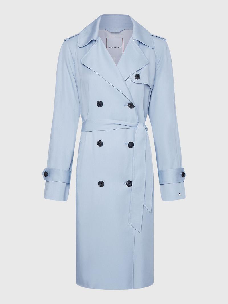 Blue Tommy Hilfiger Curve Double-Breasted Trench Coats | NZ_W21027