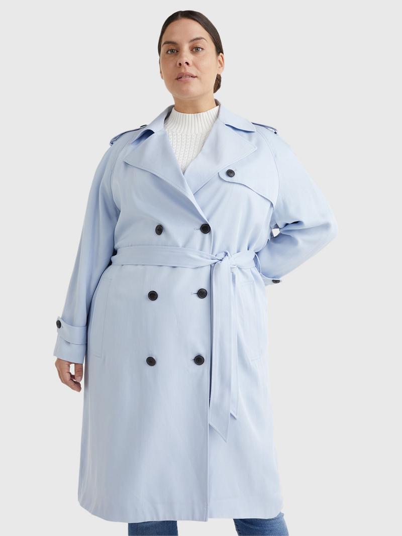 Blue Tommy Hilfiger Curve Double-Breasted Trench Coats | NZ_W21027