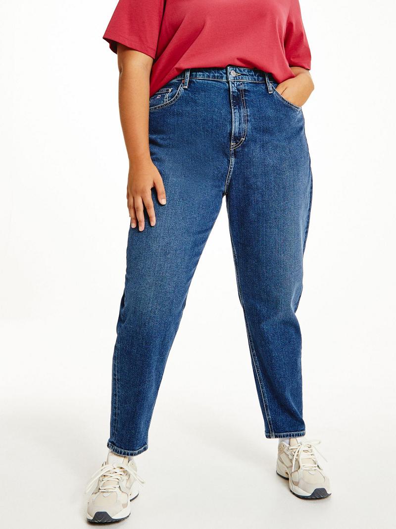 Blue Tommy Hilfiger Curve High Rise Tapered Mom Fit Jeans | NZ_W21189