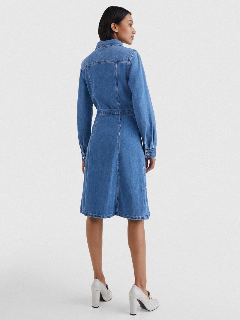 Blue Tommy Hilfiger Denim Fit-And-Flare Dresses | NZ_W21056