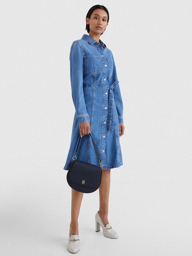 Blue Tommy Hilfiger Denim Fit-And-Flare Dresses | NZ_W21056