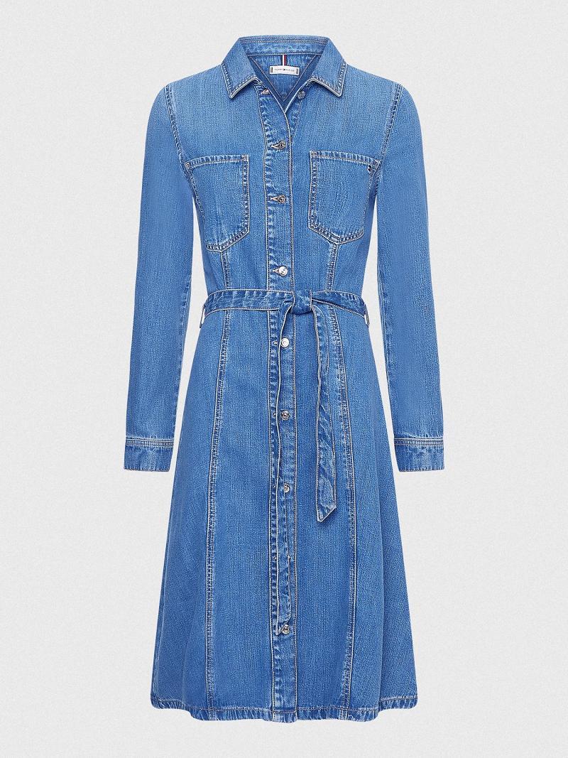 Blue Tommy Hilfiger Denim Fit-And-Flare Dresses | NZ_W21056