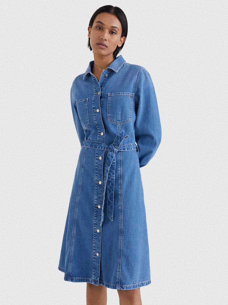 Blue Tommy Hilfiger Denim Fit-And-Flare Dresses | NZ_W21056