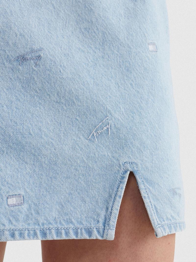 Blue Tommy Hilfiger Denim Logo Mini Skirts | NZ_W21323