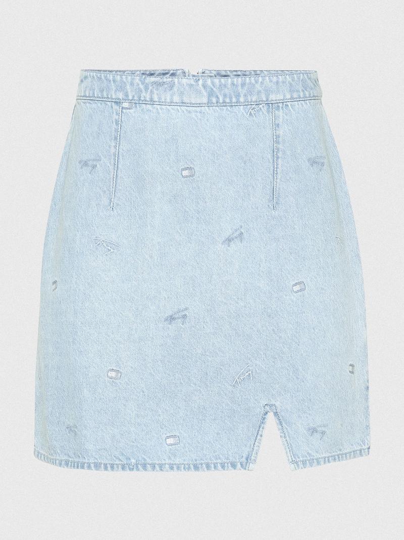 Blue Tommy Hilfiger Denim Logo Mini Skirts | NZ_W21323