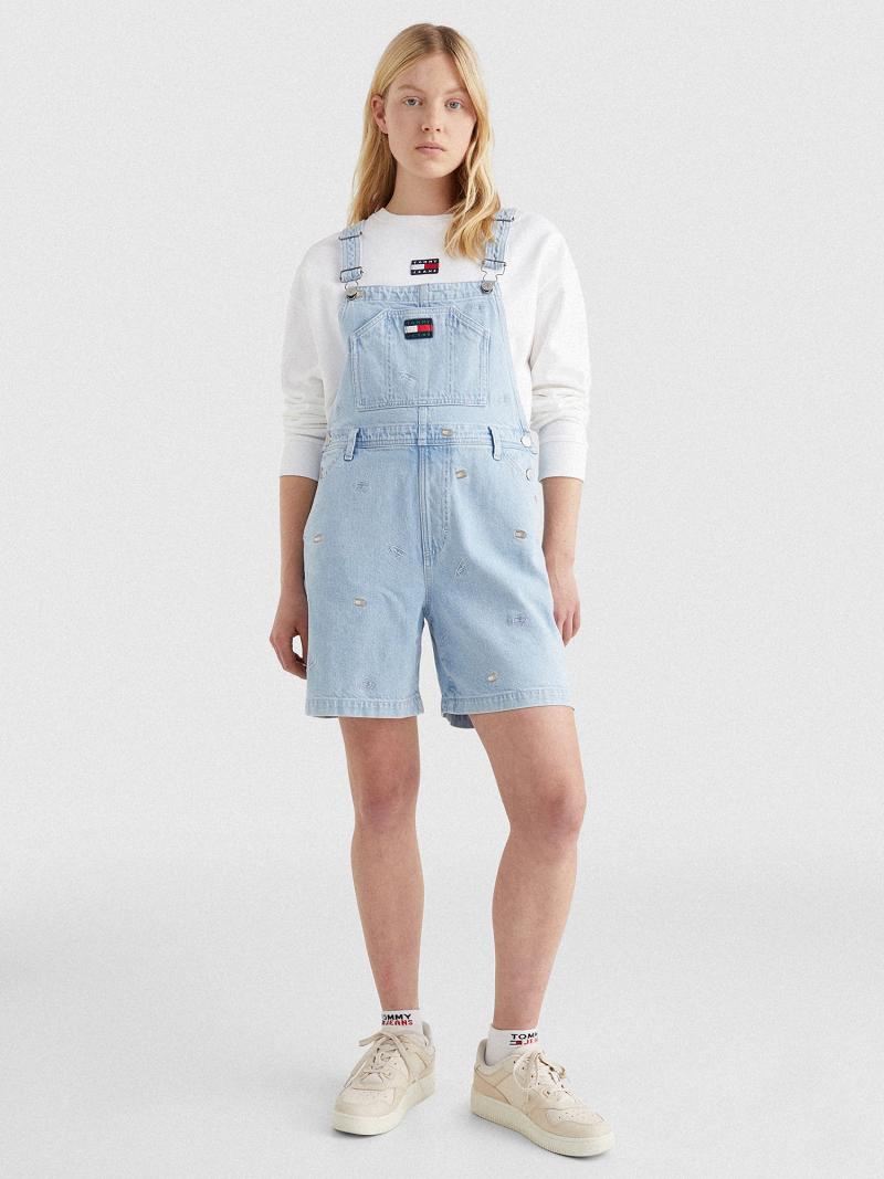 Blue Tommy Hilfiger Denim Overall Flag Short Dresses | NZ_W21057