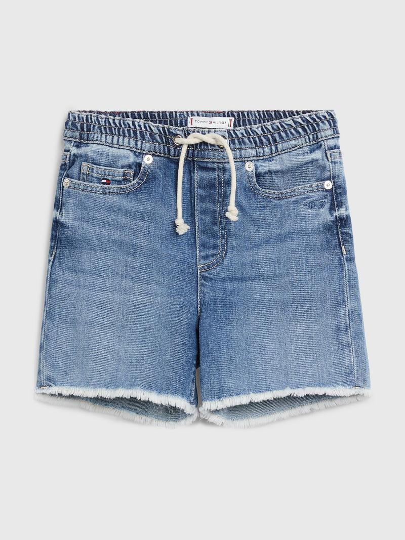 Blue Tommy Hilfiger Drawstring Denim Shorts | NZ_G1154