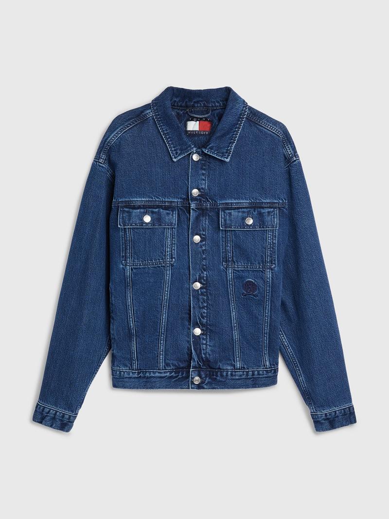 Blue Tommy Hilfiger Embroidered crest denim Jackets | NZ_M31397