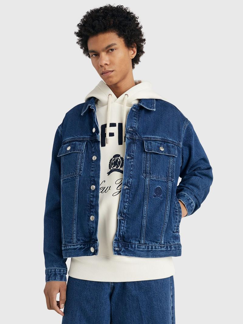 Blue Tommy Hilfiger Embroidered crest denim Jackets | NZ_M31397