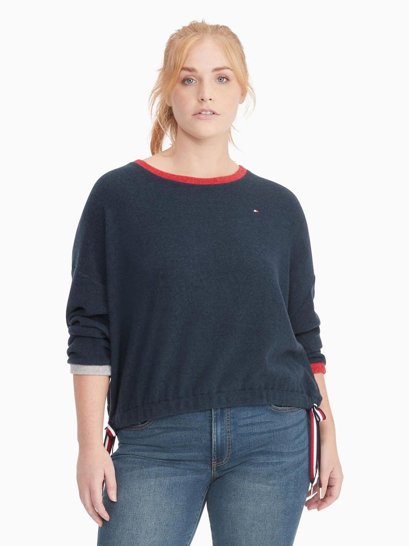 Blue Tommy Hilfiger Essential Curve Tie-Hem Sweatshirts | NZ_W21384