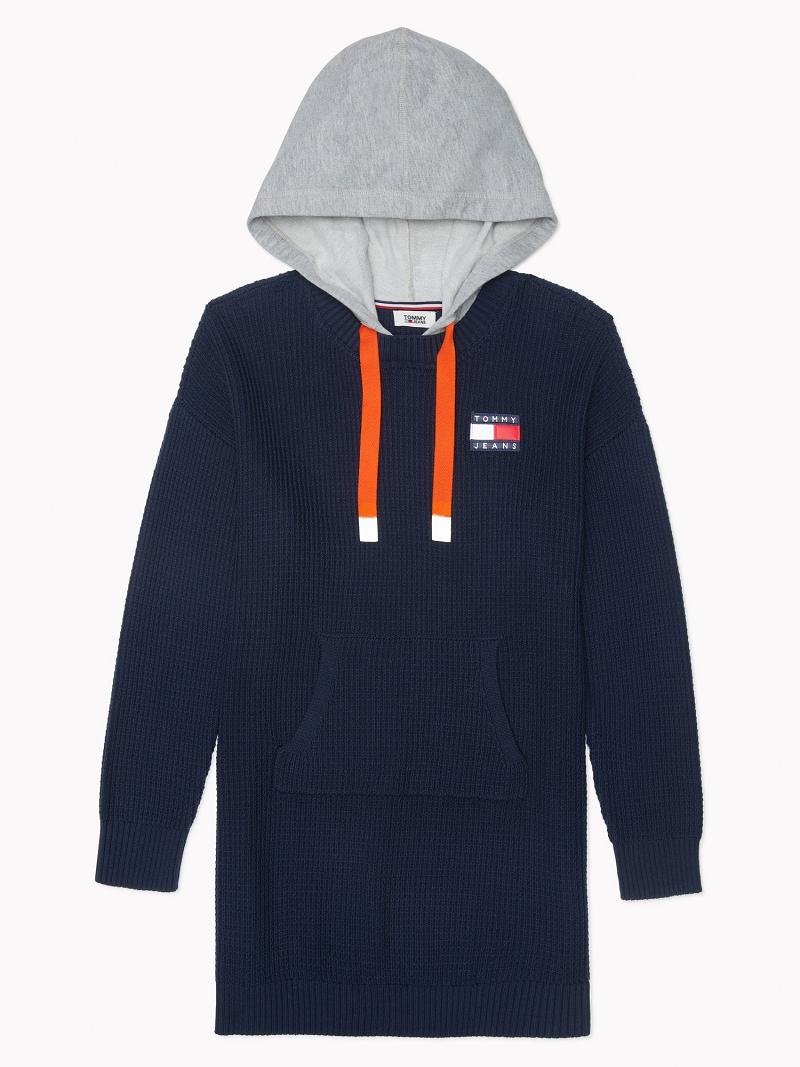 Blue Tommy Hilfiger Essential Mixed Media Hoodie Sweater Dresses | NZ_W21067