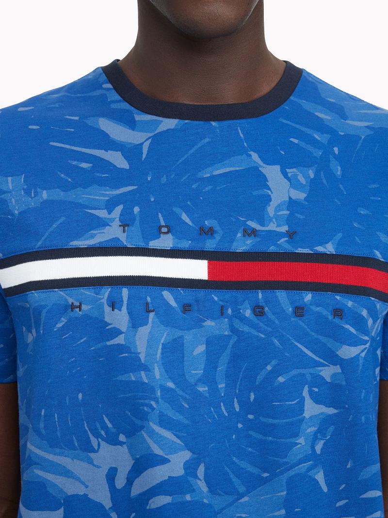 Blue Tommy Hilfiger Essential palm flag T Shirts | NZ_M31030