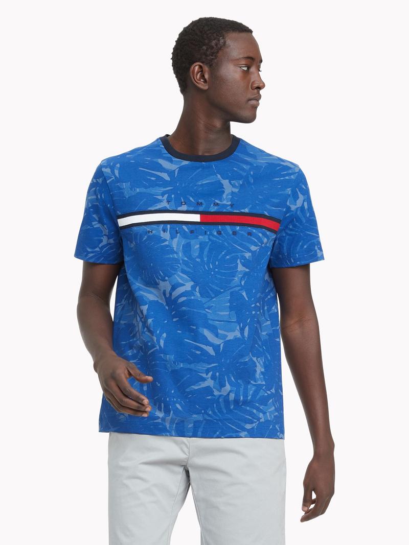 Blue Tommy Hilfiger Essential palm flag T Shirts | NZ_M31030