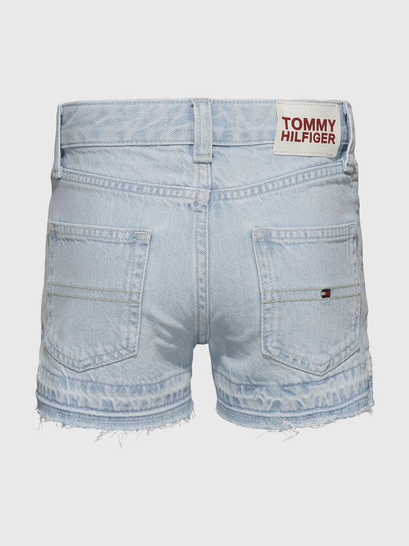 Blue Tommy Hilfiger Frayed Bleach Wash Shorts | NZ_G1158