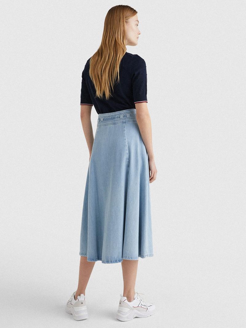 Blue Tommy Hilfiger High Rise Denim Tie-Waist Midi Skirts | NZ_W21331