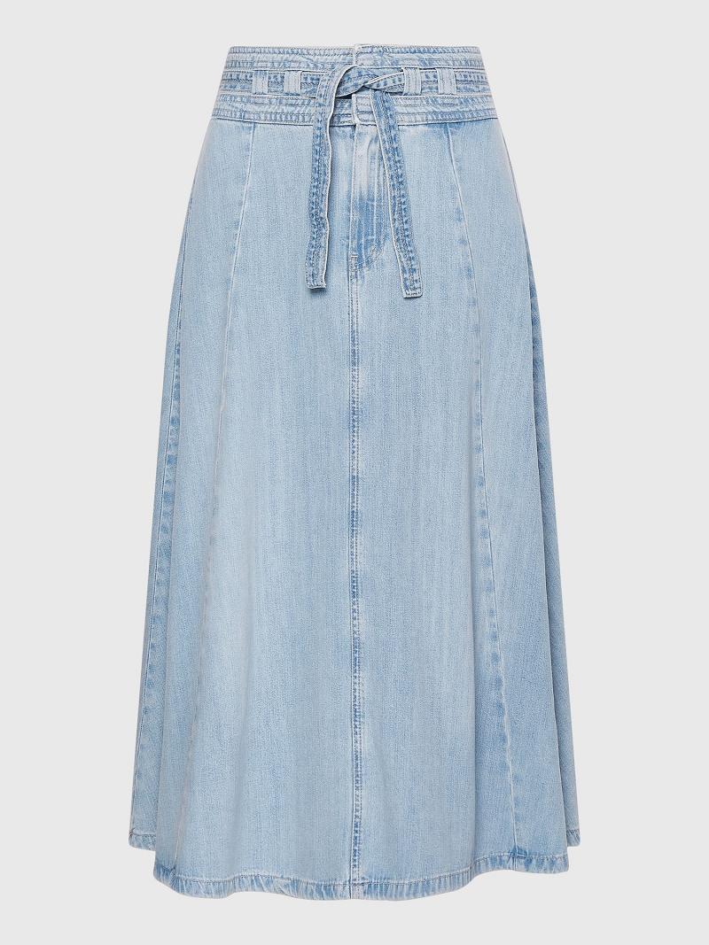 Blue Tommy Hilfiger High Rise Denim Tie-Waist Midi Skirts | NZ_W21331