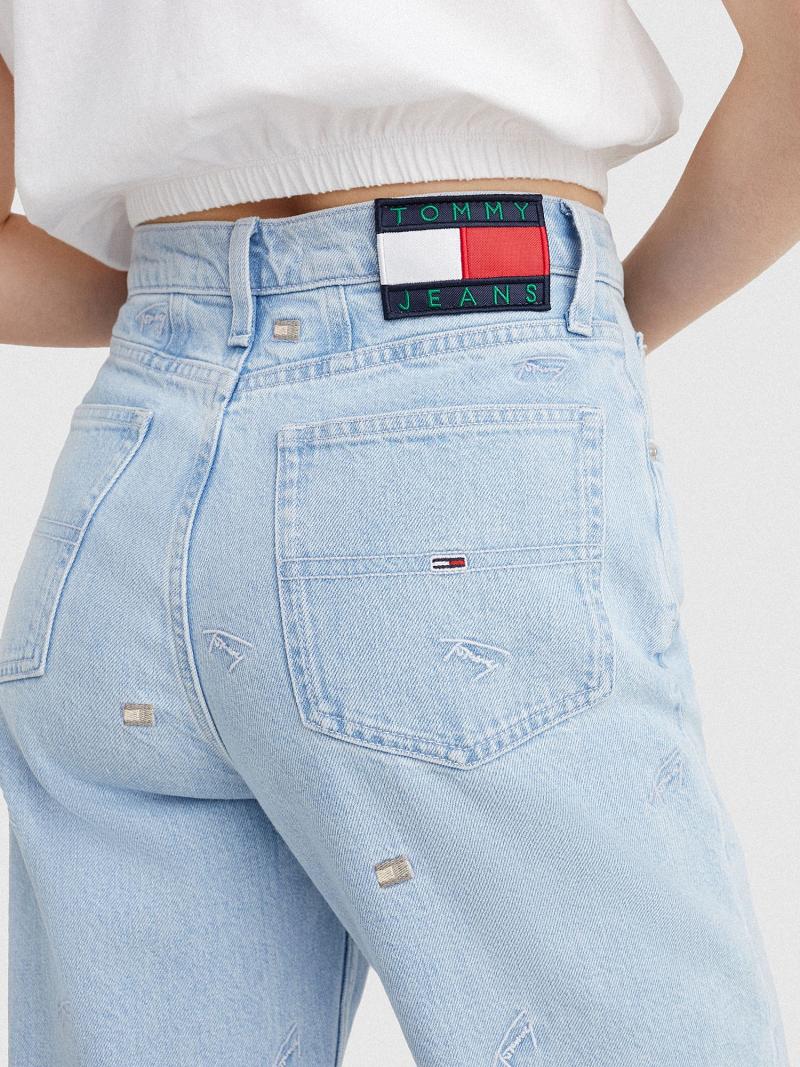 Blue Tommy Hilfiger High Rise Flag Logo Mom Fit Jeans | NZ_W21196