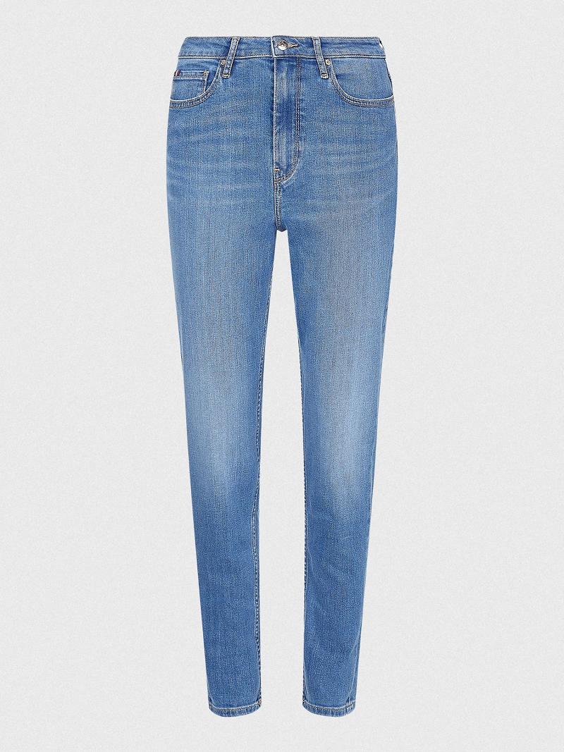 Blue Tommy Hilfiger High Rise Tapered Fit Jeans | NZ_W21199