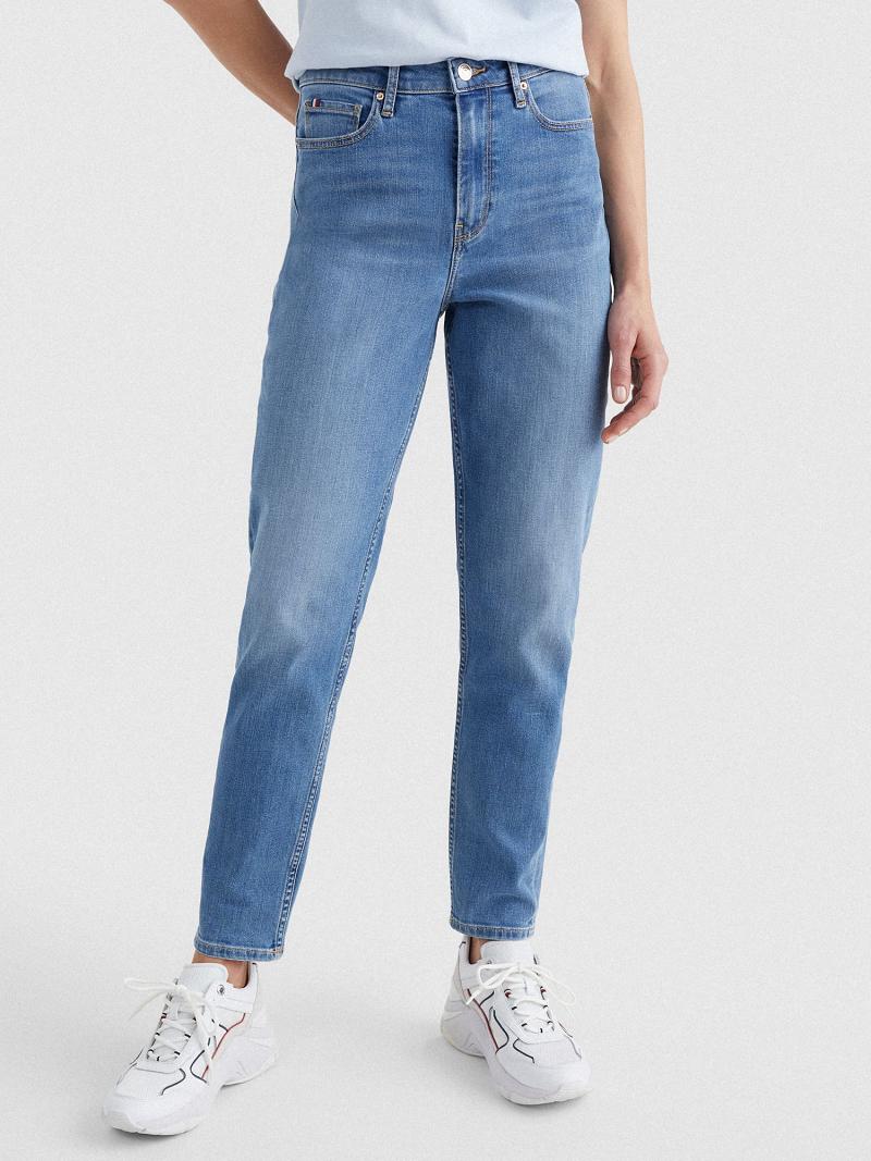 Blue Tommy Hilfiger High Rise Tapered Fit Jeans | NZ_W21199