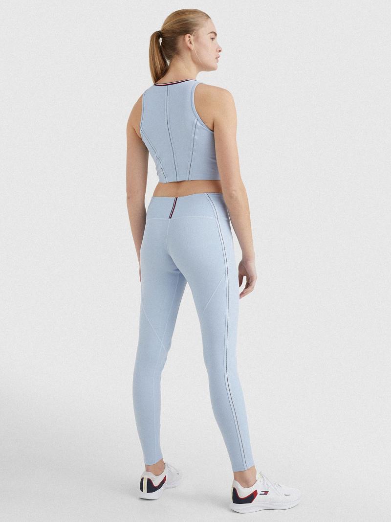 Blue Tommy Hilfiger High-Waist Ribbed Mesh Leggings | NZ_W21226