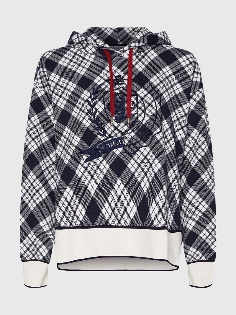 Blue Tommy Hilfiger Icon Crest Check Hoodies | NZ_W21149