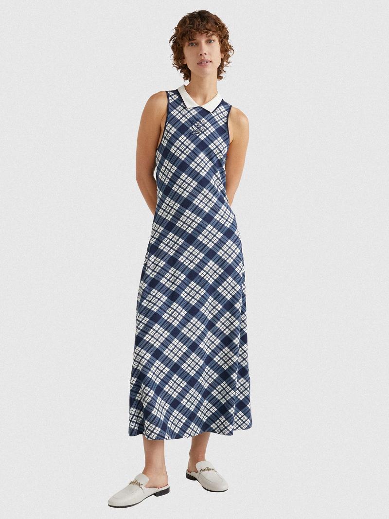 Blue Tommy Hilfiger Icon Crest Midi Polo Dresses | NZ_W21095