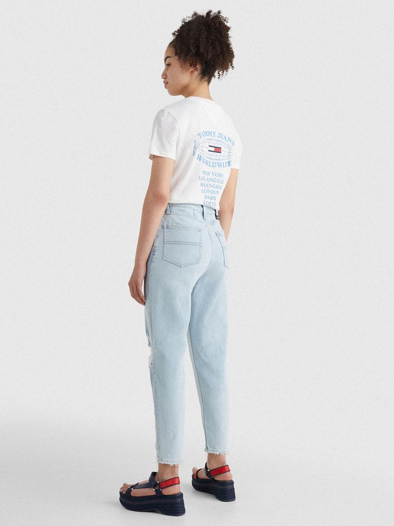 Blue Tommy Hilfiger Light Wash Tapered Mom Fit Jeans | NZ_W21203