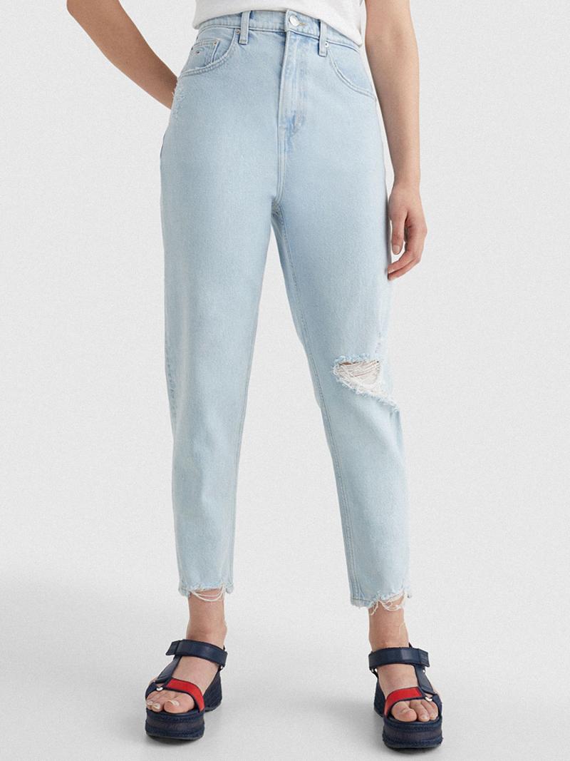 Blue Tommy Hilfiger Light Wash Tapered Mom Fit Jeans | NZ_W21203