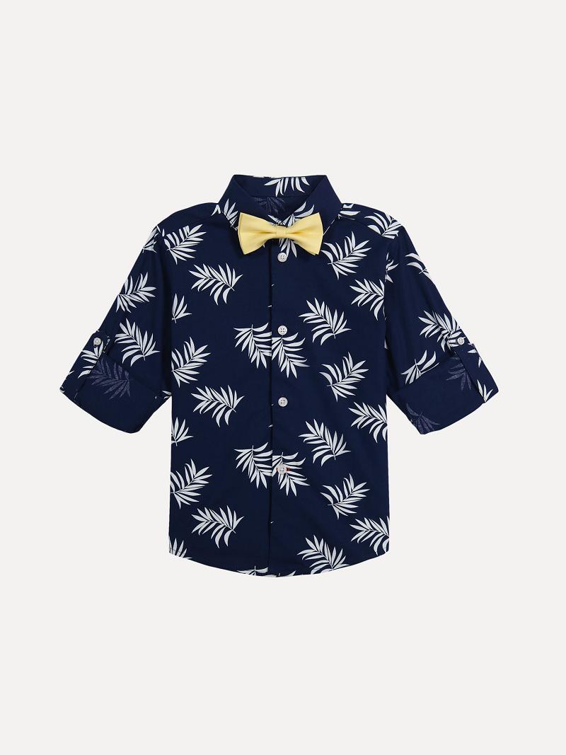 Blue Tommy Hilfiger Little Palm Print, Pant and Bow Tie Set Shirts | NZ_B2082