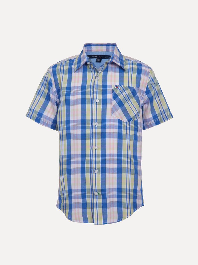 Blue Tommy Hilfiger Little Pastel Plaid Short-Sleeve Shirts | NZ_B2083