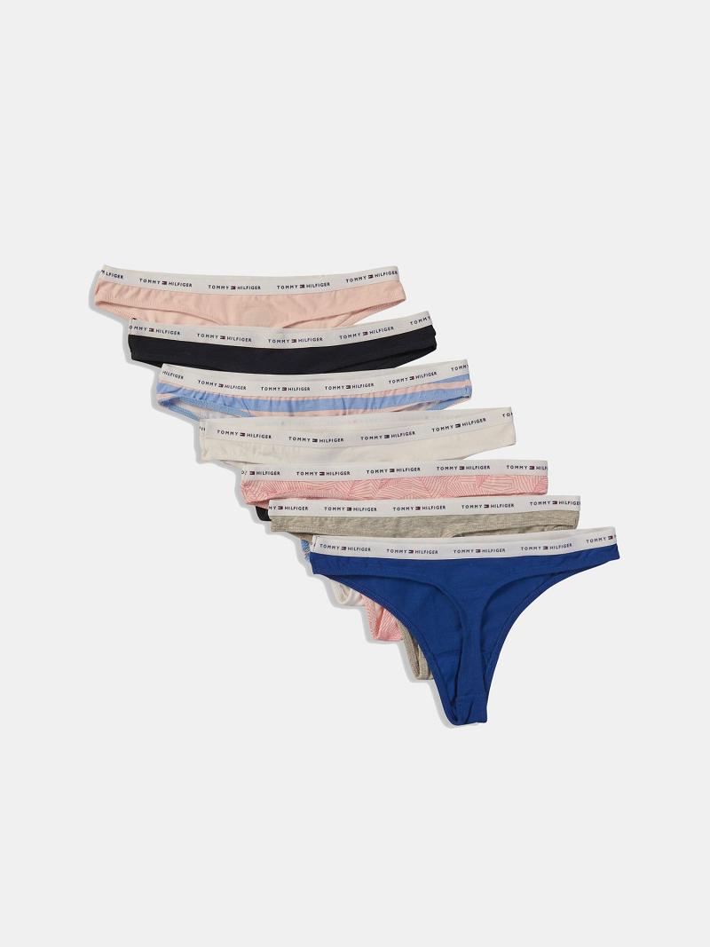 Blue Tommy Hilfiger Logo Mix 7PK Thongs | NZ_W21571