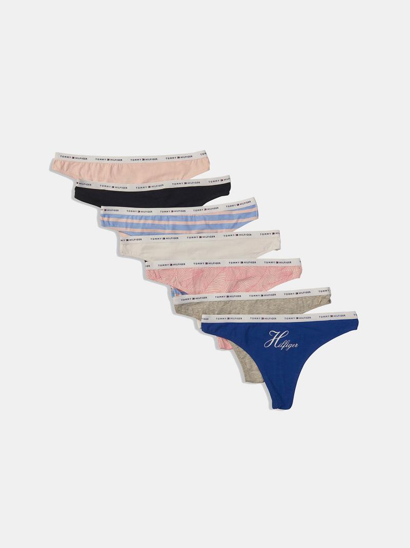 Blue Tommy Hilfiger Logo Mix 7PK Thongs | NZ_W21571